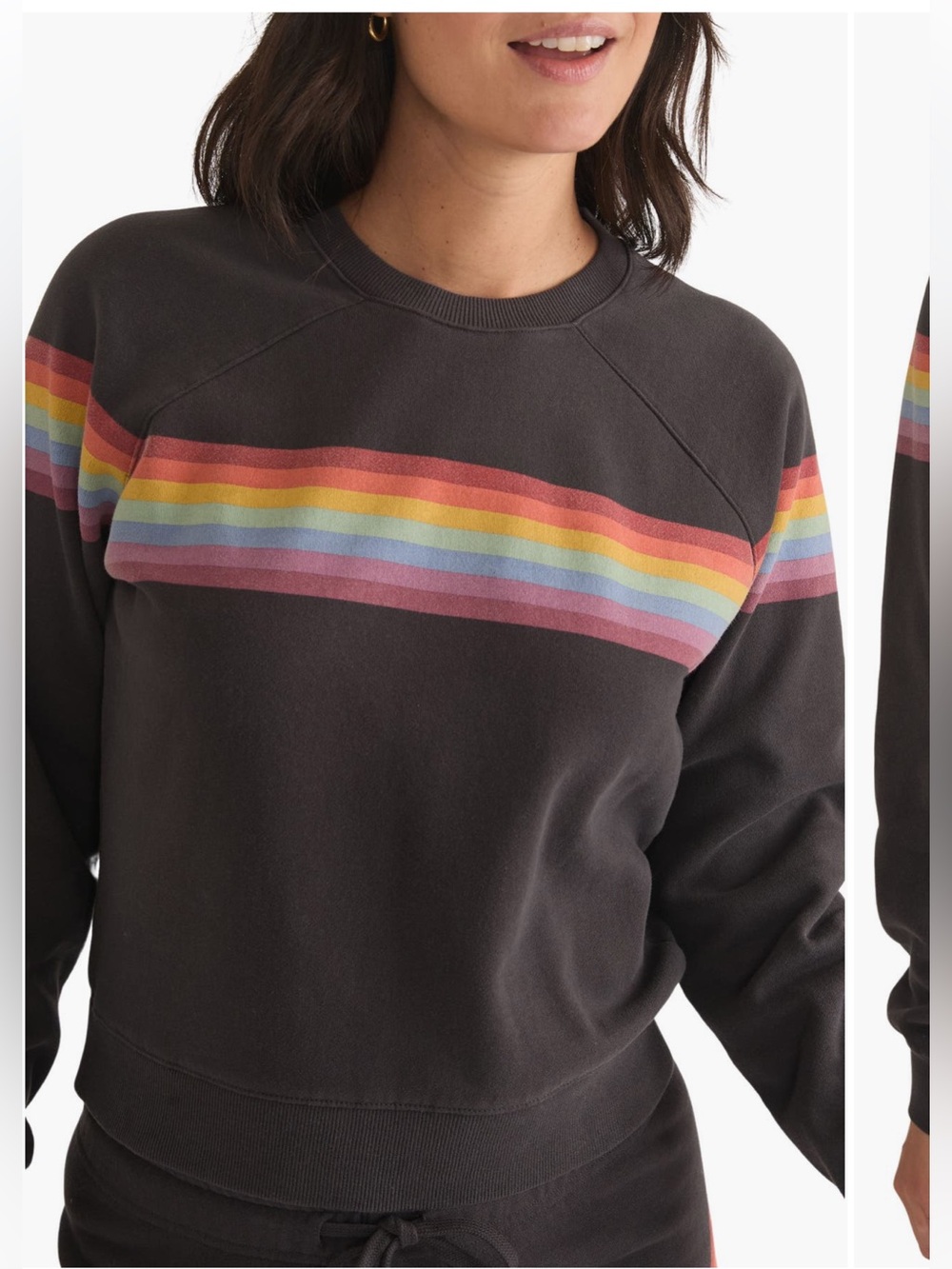 MARINE LAYER, Women’s Charcoal Sweatshirt with Rainbow Stripe, size small